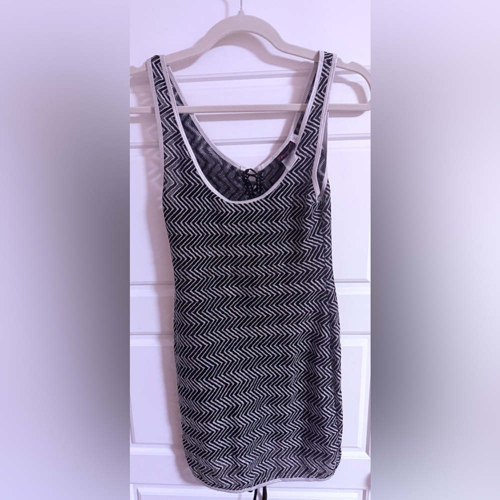 Dreamgirl Black and Silver back Lace semi see through mini dress